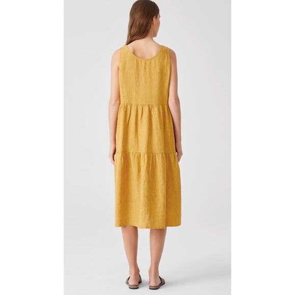 Eileen Fisher Washed Organic Linen Delave Tiered Midi Dress Women’s Size XL - Picture 2 of 11